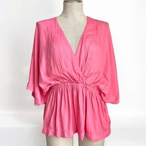 Impressions Pink Wrap Front Peplum Blouse